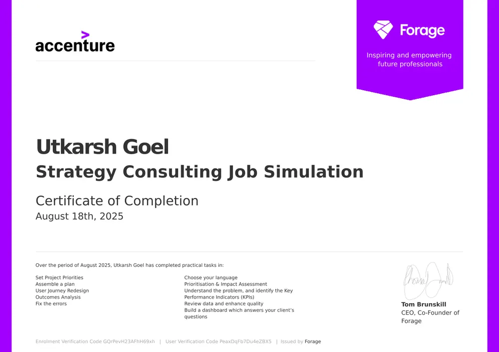 Certificate: Strategy Consulting Simulation by Accenture