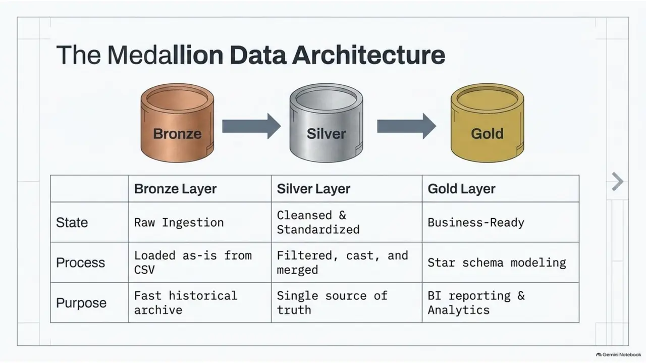 The Medallion data architecture: Bronze, Silver and Gold layers
